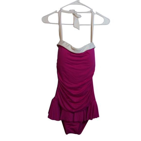 Lauren Ralph Lauren Bel Aire One Piece Skirted Swimsuit Pink White Size 10 - Picture 2 of 11